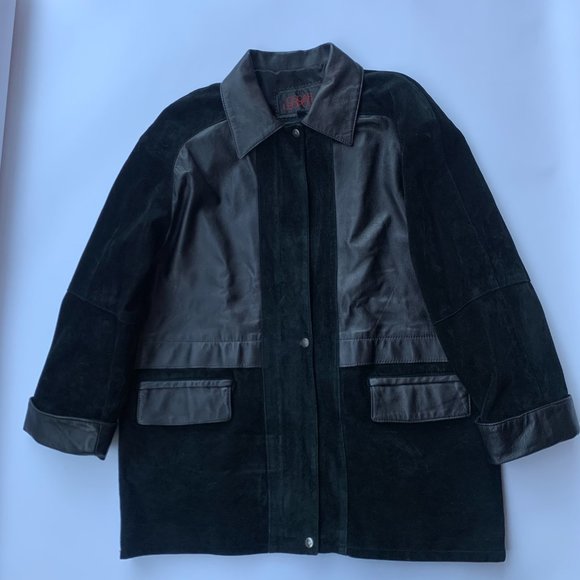 Vintage Other - Vintage Black Leather & Suede Raglan Shirt Jacket Boxy Silhouette (UNISEX)